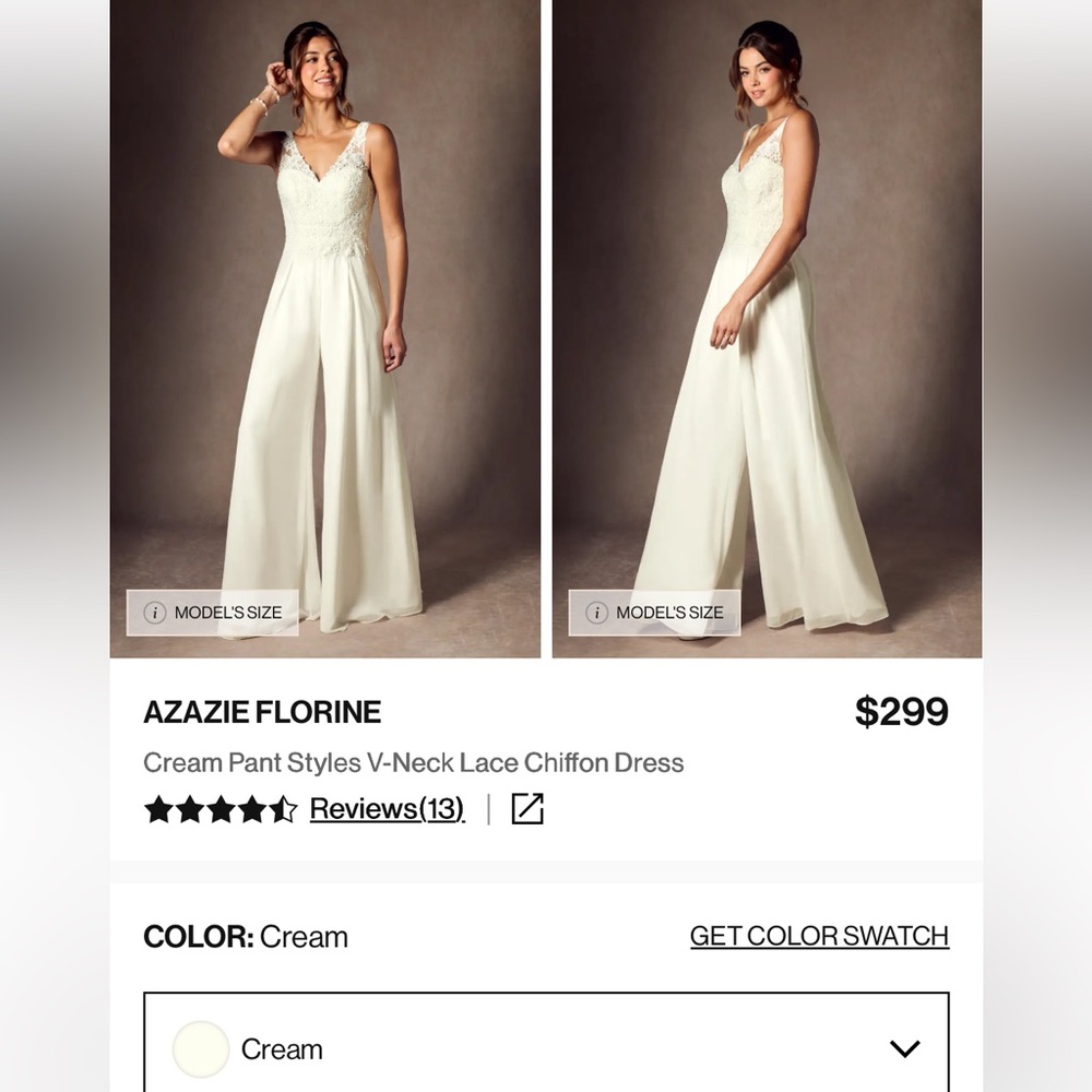 Azazie Florine Wide-Leg Cream Pantsuit